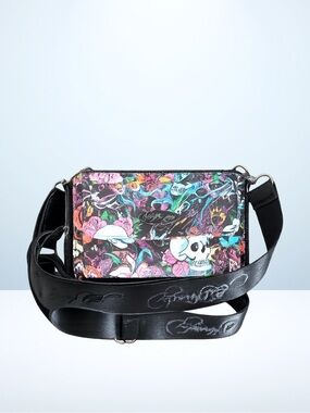 Ed Hardy Black Floral Skull Crossbody